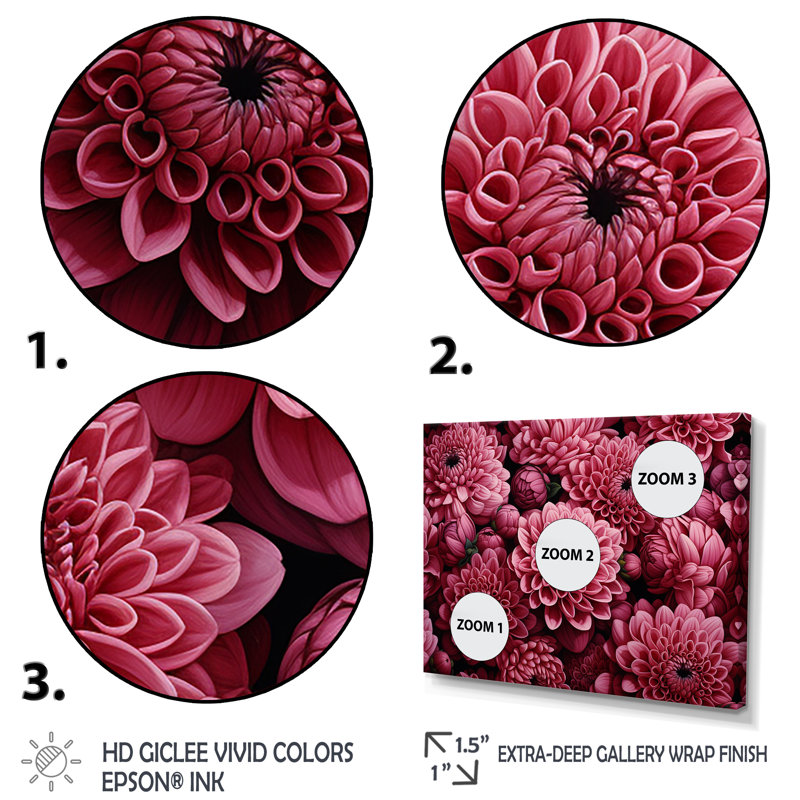 «Pink Chrysanthemums Gardens Collage II - Chrysanthemums», art mural, H 24 po x l 32 po x P 1 po, Cadre flottant blanc