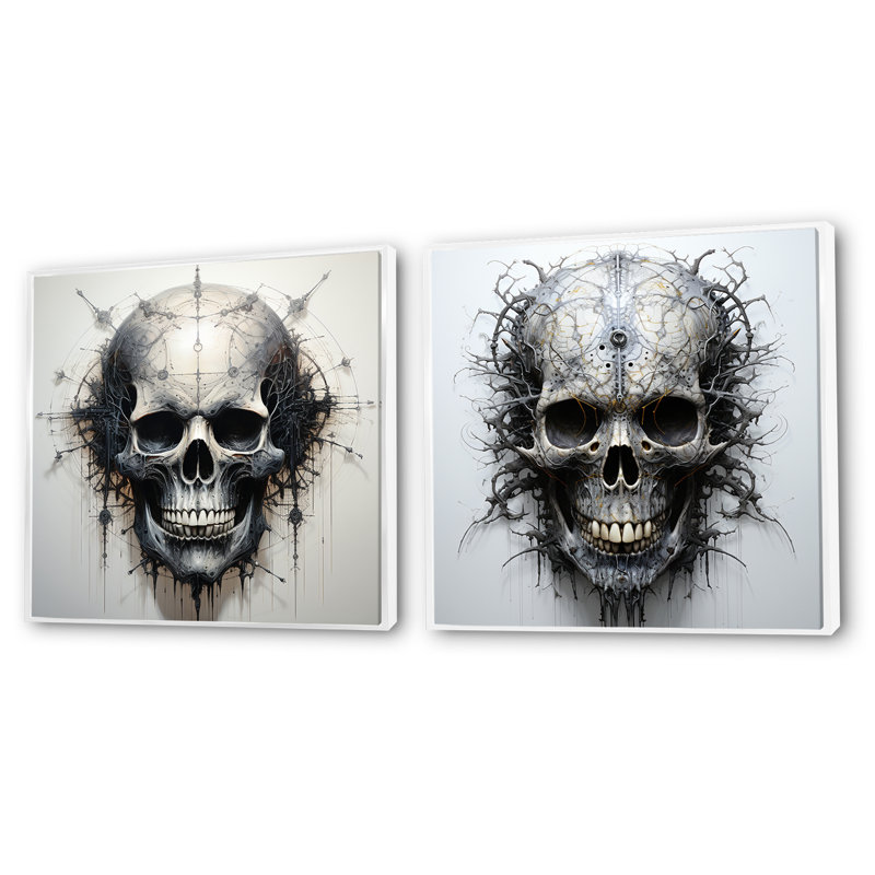 Art of the Skull - Ensemble de 2 collages carrés, Cadre flottant blanc, H 16 po x l 33 po