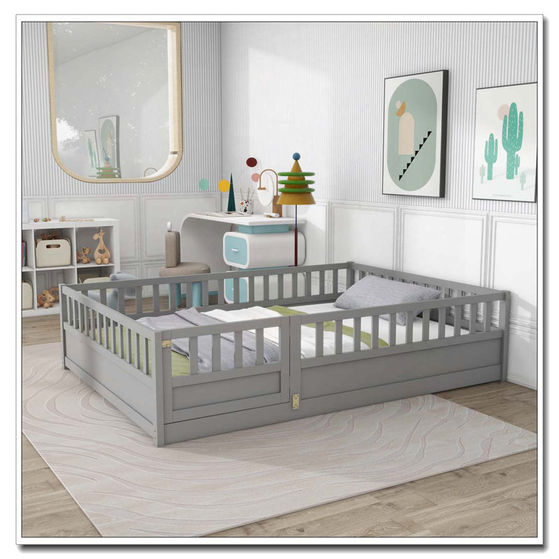 Lit en bois, Gris, Lit double