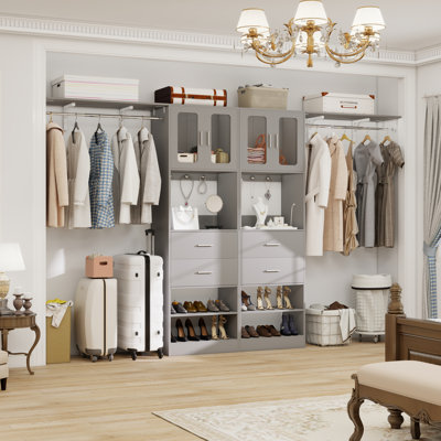 Système de placard 120 po avec portes d'armoire et 4 tiroirs en bois