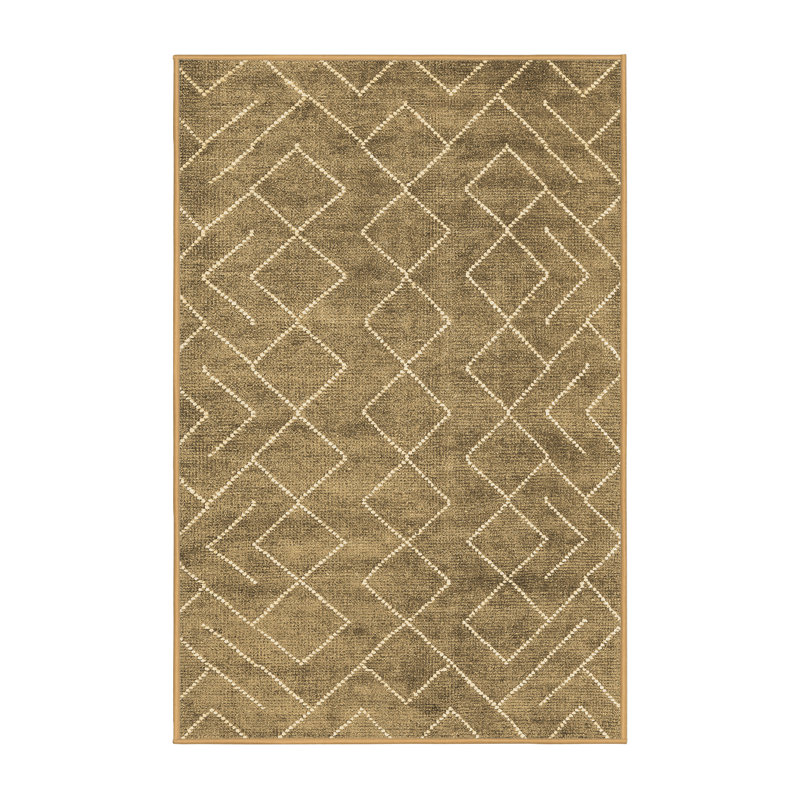 Tapis brun en laine et polyester tissé à la machine Dortley, Rectangle 4 pi x 6 pi