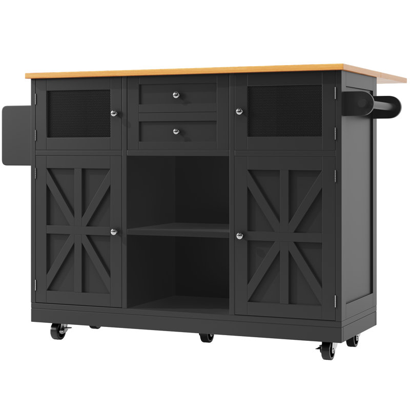 Kitchen Island With 4 Doors And 2 Drawer, Black