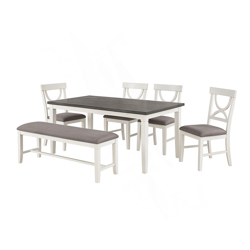 Ensemble de salle à manger en bois 6 pièces Carrol, blanc et gris