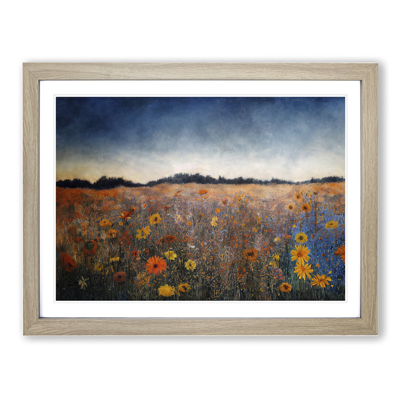 Incomparable Wildflowers Floral - Single Picture Frame Painting, 46cm H x 64cm W x 2cm D, Oak