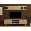 Meuble télé moderne scandinave avec tablette murale, finition blanche et pin, 63,0 po x 17,7 po x 11,8 po | 100% panneau de particules enduit de mélamine, épaisseur: 0,7 pouce | Nombreuses tablettes, fixation murale, élégante et fonctionnelle