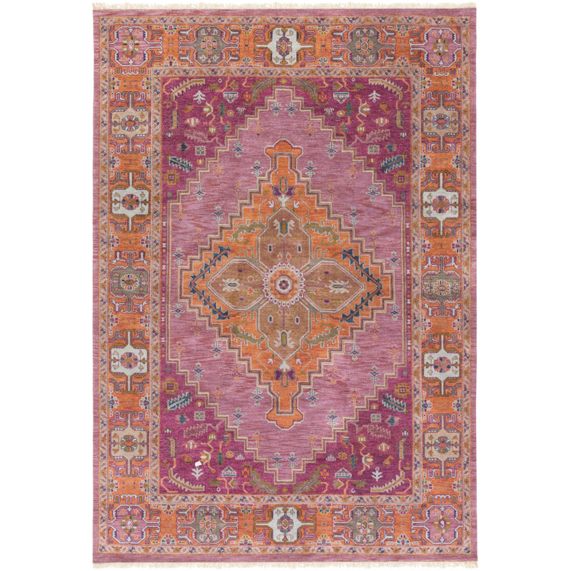 Tapis en laine noué à la main prune / orange / rose Zeus, Rectangulaire 9 pi x 13 pi