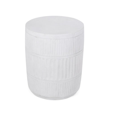 Fluted Concrete Side Table In Antique White - Lightweight, 14.68X14.68X18.17, Simple Setup Lightweight With Appearance 14.68"X14.68"X18.17", White, No Assembly
