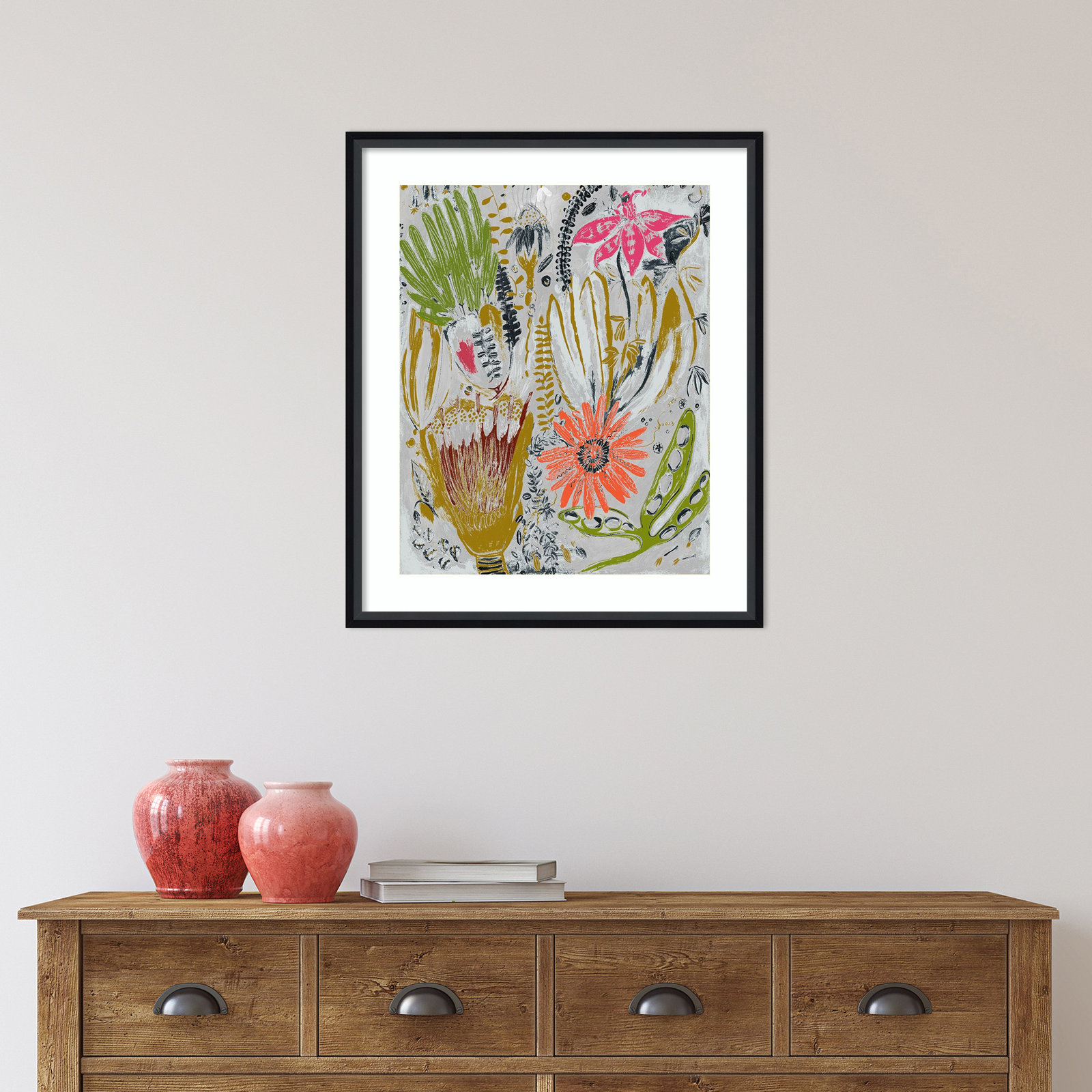 Tropical Blooms by Maya Woods, Black, 21" W x 25" H