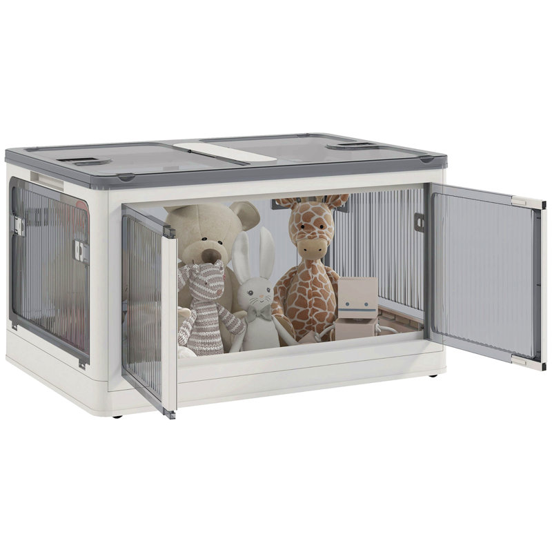 Bacs de rangement empilables avec couvercles, roues et pliables, Blanc