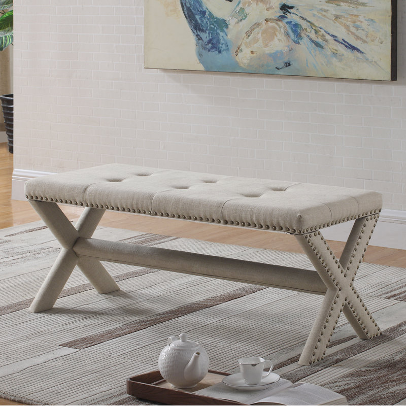 Banc rembourré en mélange de lin 44 po Vanslyke (naturel) , Naturel