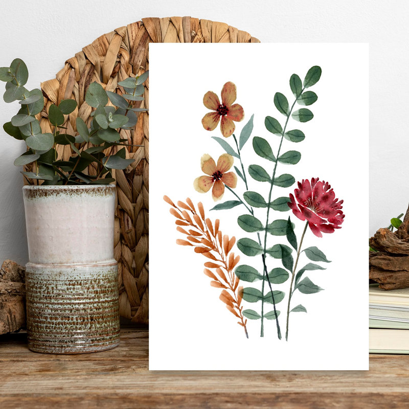 Aquarelle rustique, fleurs délicates, art abstrait d'automne, H 18 po x l 12 po