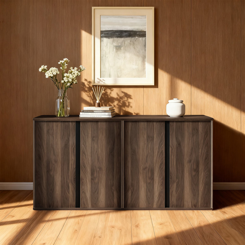 31.5" Modern Sideboard Buffet Cabinet With Metal Accents & Soft-Close Doors, Walnut