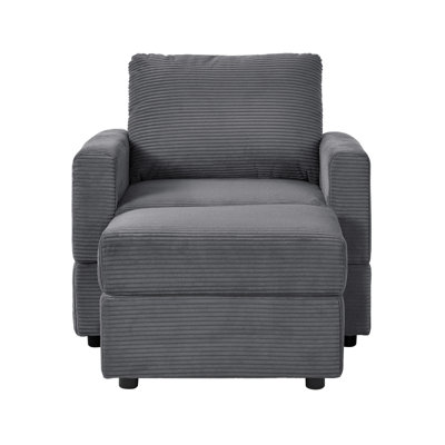 Modern Classic Corduroy Chaise Lounge, Comfy Sofa Chaise Couch Chair, Upholstered Accent Chair With Ottoman For Living Room