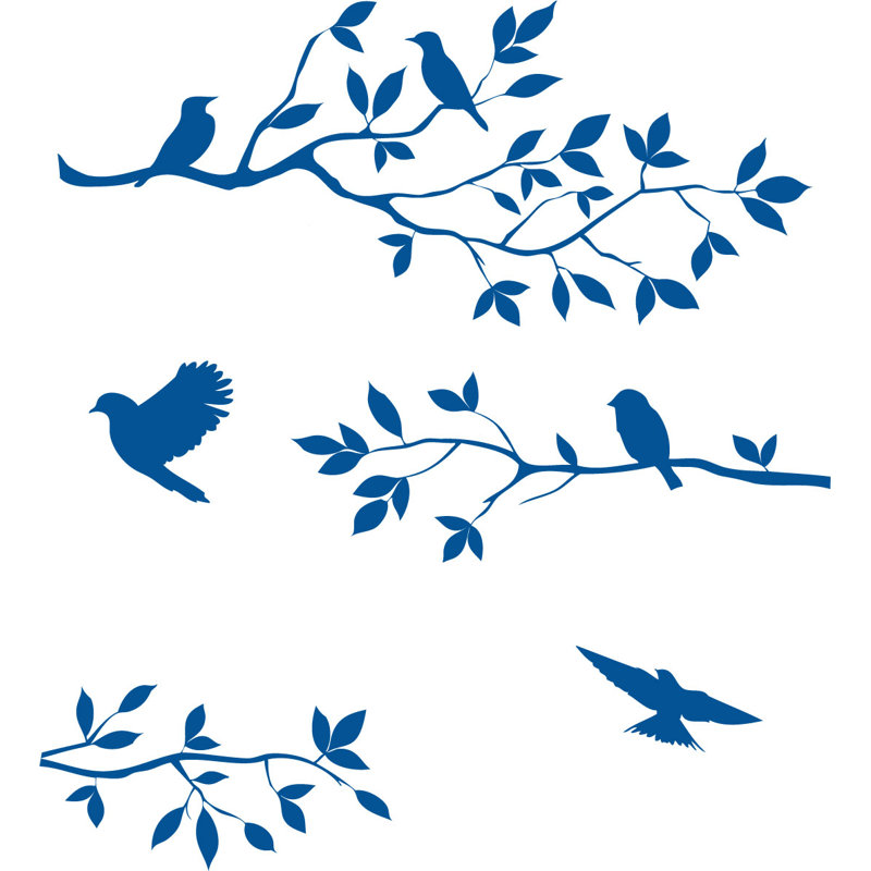 Adhésif décoratif en vinyle Burnish Birds & Blossoms - Élégant décor d'art inspiré de la nature pour le salon, bleu