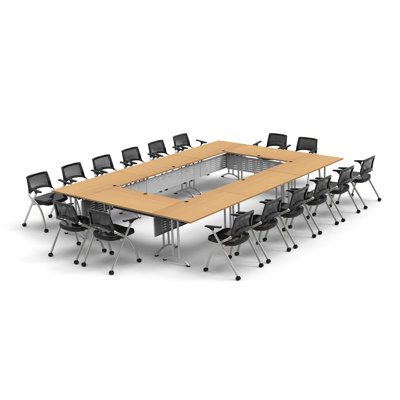 16 Person Training Meeting Seminar Tables with Modesty Panels and 16 Chairs Complete Set