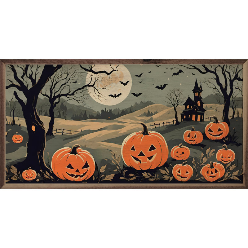 «Jack O Lantern Family» sur bois, H 18 po x l 36 po x P 1,51 po