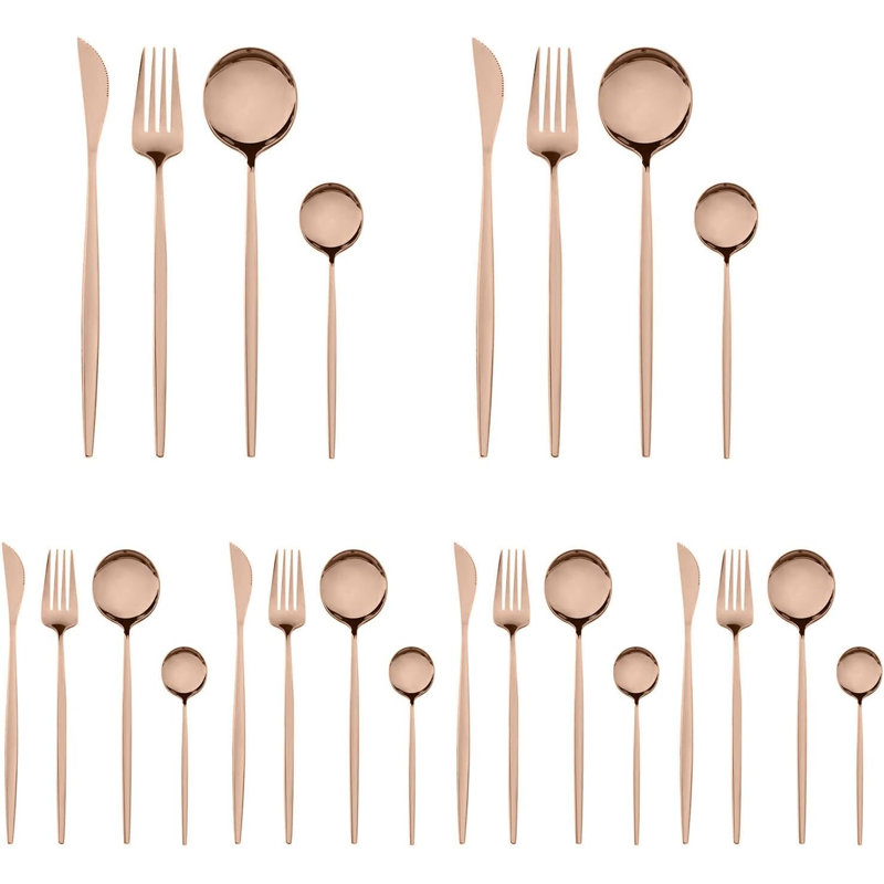 Ensemble de couverts 24 pièces en acier inoxydable pour 6 personnes, ensemble de couverts Western poli miroir avec fourchettes, cuillères et couteaux, ustensiles de cuisine durables et résistants à la rouille