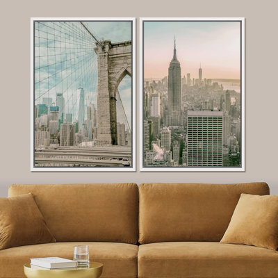 Vue de la ville de New York, pont, Brooklyn, villes, architecture, photographie, moderne, bohémien, urbain, 2 pièces