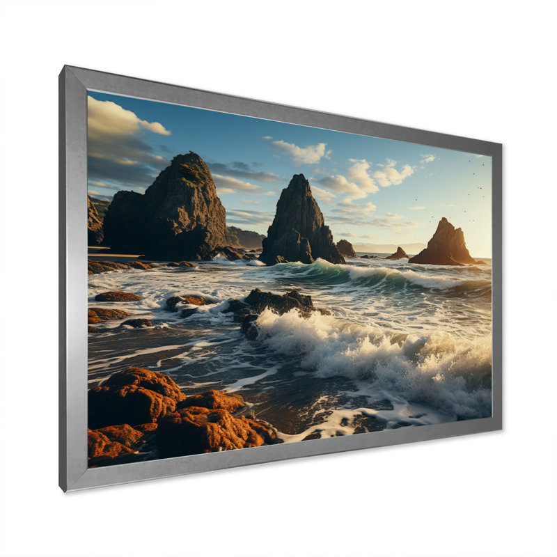 «Soumaya Rocky Beach Sea Stacks On», reproduction sur toile, H 12 po x l 20 po x P 1 po, Cadre simple argenté
