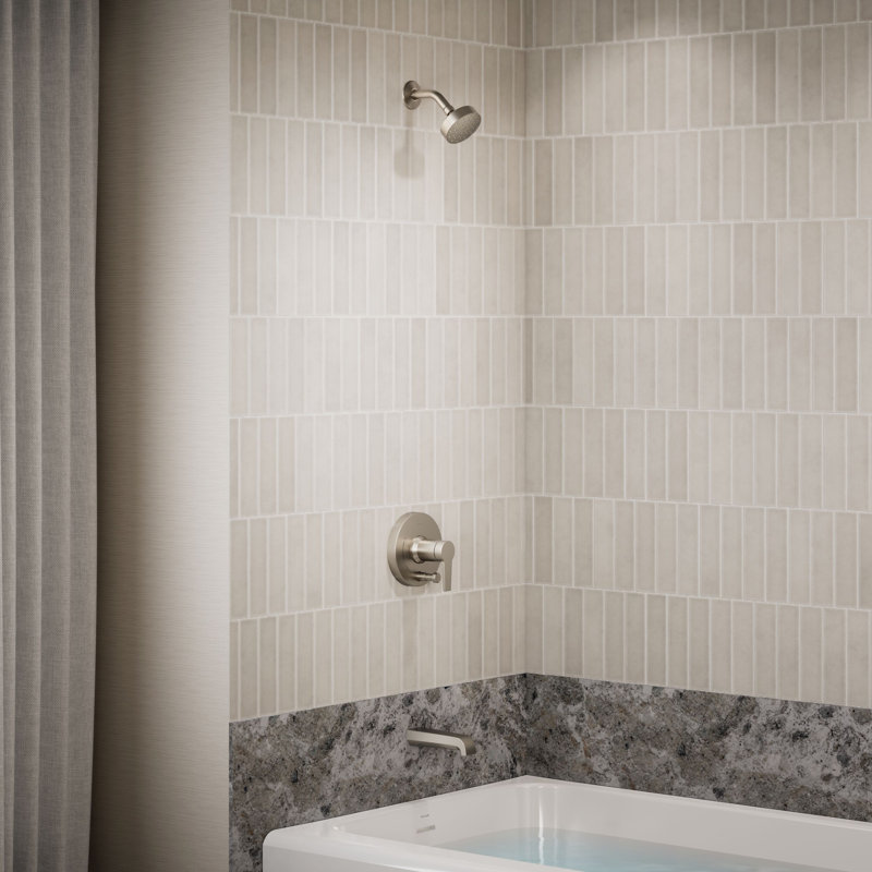 Pitch Rite-Temp Bath And Shower Trim Kit With Push-Button Diverter And Lever Handle 2.5 Gpm, Brushed Nickel