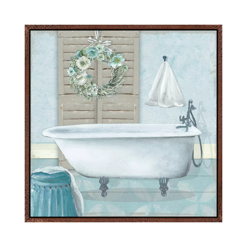 Teal Bath II 1 Piece Wall Art on Canvas, 93.98 cm H x 93.98 cm W, Classic Brown Wood Framed