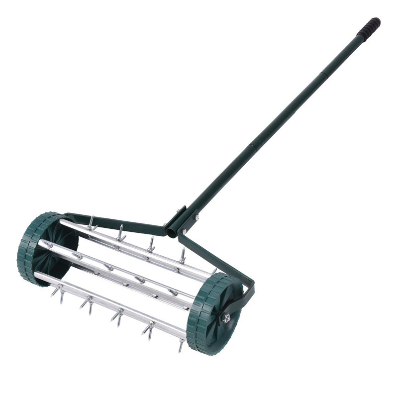 Heavy Duty Rolling Grass Aluminium Handle Lawn Garden Aerator Steel Spike Roller