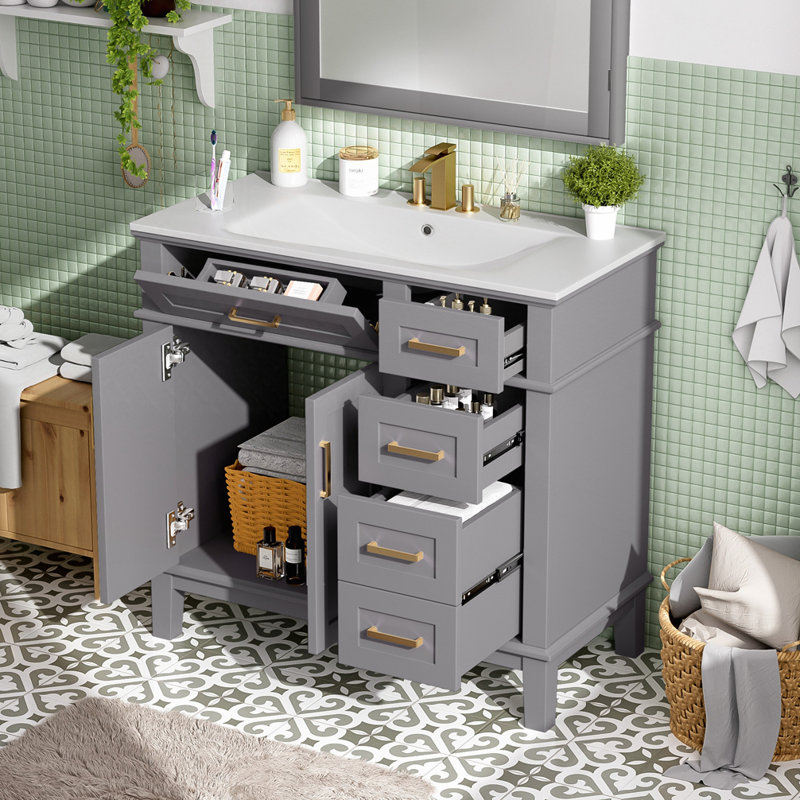 Meuble-lavabo 36 po avec lavabo en céramique, Gris