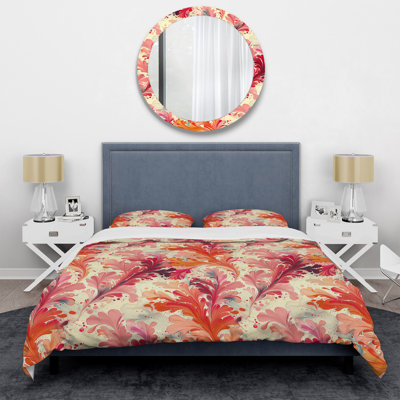 Pink Orange Floral Fantasy II - Modern Duvet Cover Set