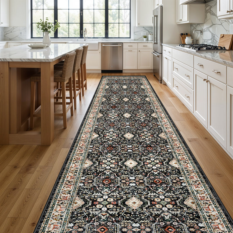 Non Slip for Hallways,Washable Hallway Rug,Long Ultra Soft Kitchen Rug,Non Shedding Accent Farmhouse Rugs (Black)