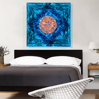 " Blue Orange Princess Cut Diamond Jewel "