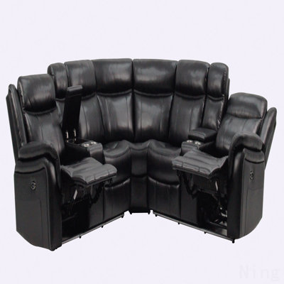 Canapé modulaire en cuir noir Jupiter