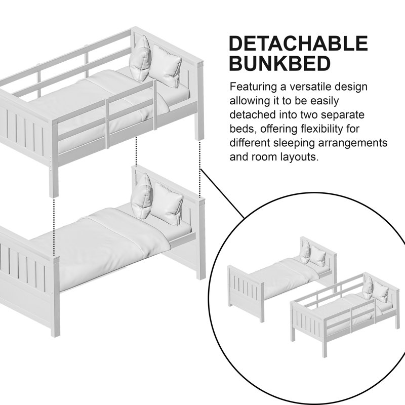 Jillynn Kids Twin Over Twin Bunk Bed, White