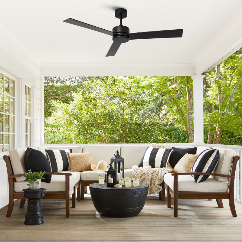 52" Modern Black Propeller Ceiling Fan without Light, 6 Speeds Reversible DC Motor, Timer