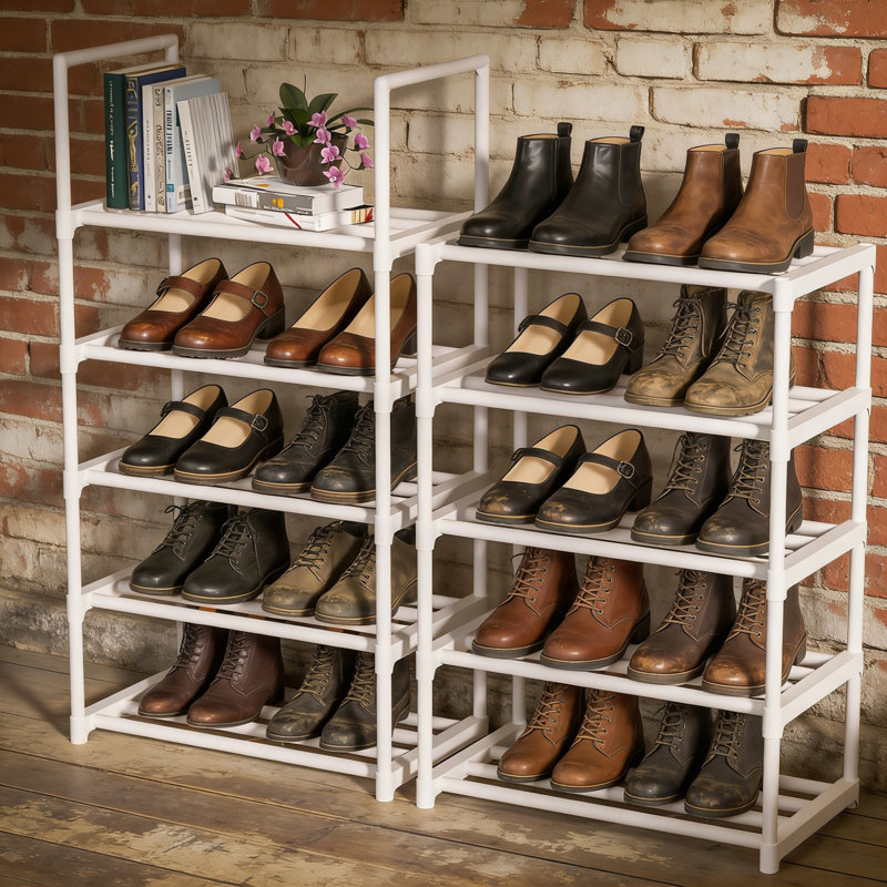 Tall Metal Shoe Rack, Narrow For Closet, Sturdy, White