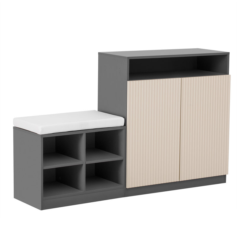 Armoire de salon moderne avec banc à chaussures Sleek & Chic, Beige + gris