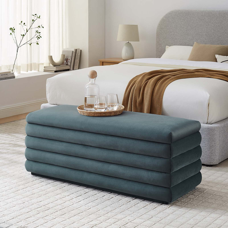 Modway Mezzo Storage Bench, Cadet Blue Performance Velvet