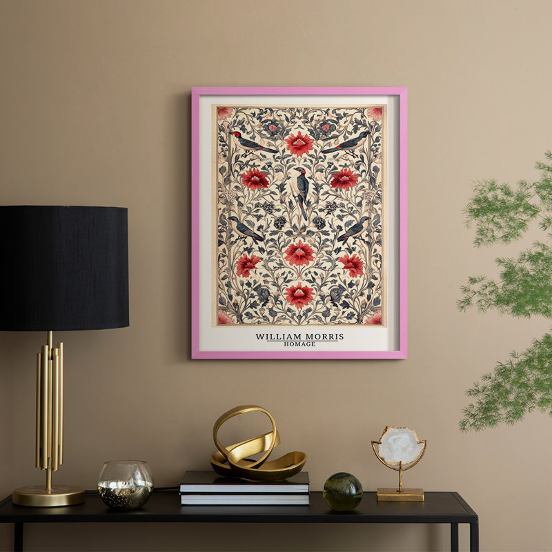 Imprimé encadré en bois massif de la série CCWXRVVI de William Morris, H 15 po x l 12 po, Rose