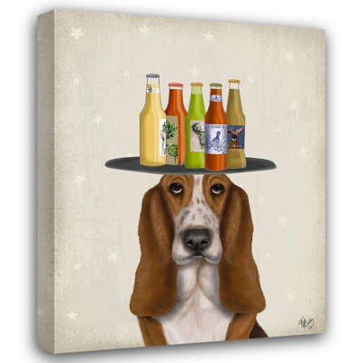 Lark Manor™ Fab Funky Gallery Wrapped Canvas Art Titled: Basset Hound Beer Lover