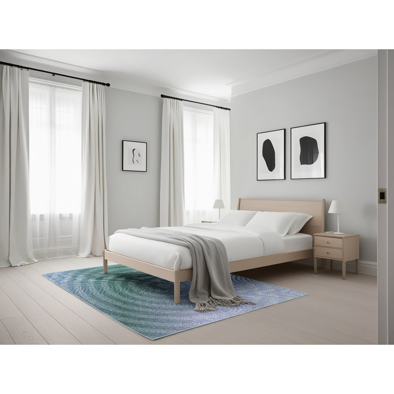 Tapis bleu/gris ciel à motifs, Rectangle 5 pi x 7 pi