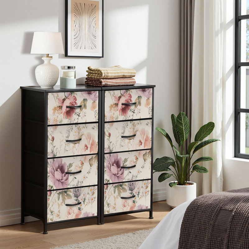 4 Drawer Dresser for Bedroom, Narrow Chest of Drawers, Wooden Top and Study Iron Frame 18"x37.5"-(WxH)
