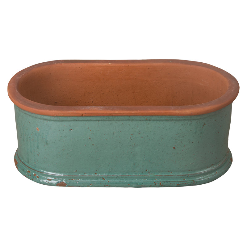 Pot à fleurs en céramique Strassen, H 15 po x l 28,5 po x P 15 po, Bleu sarcelle