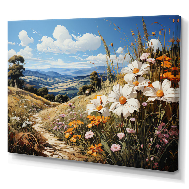 Cornflowers Cornflower Country - Floral Canvas Art Print, Toile tendue, H 16 po x l 32 po x P 1 po