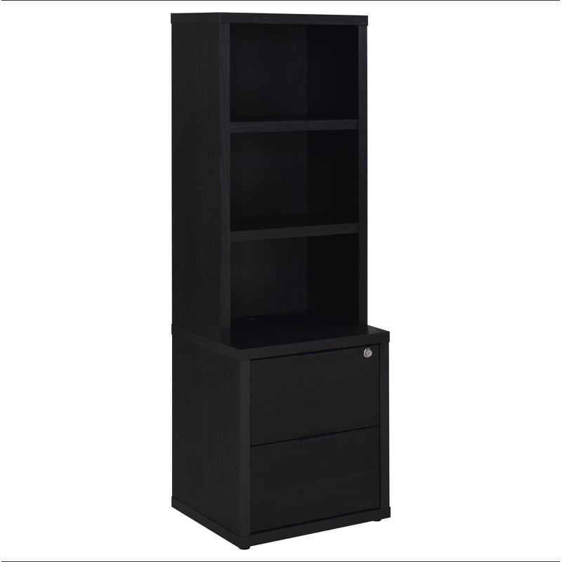 Bibliothèque noire à 3 tablettes USB et tiroir verrouillable, Noir