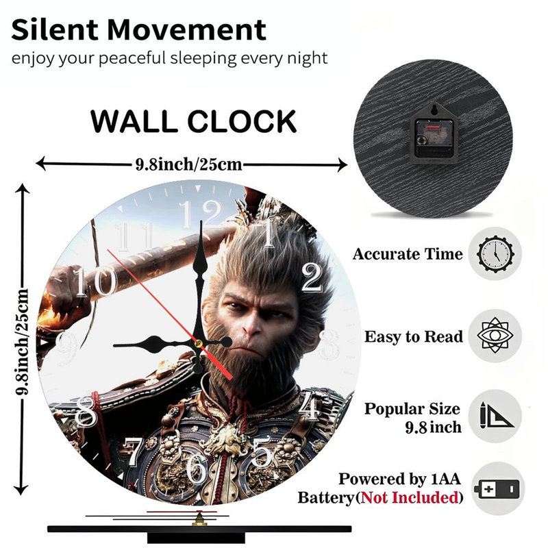 Horloge murale en bois 10 po, mouvement silencieux, à piles (piles AA non incluses), décor artistique, parfait pour les décorations