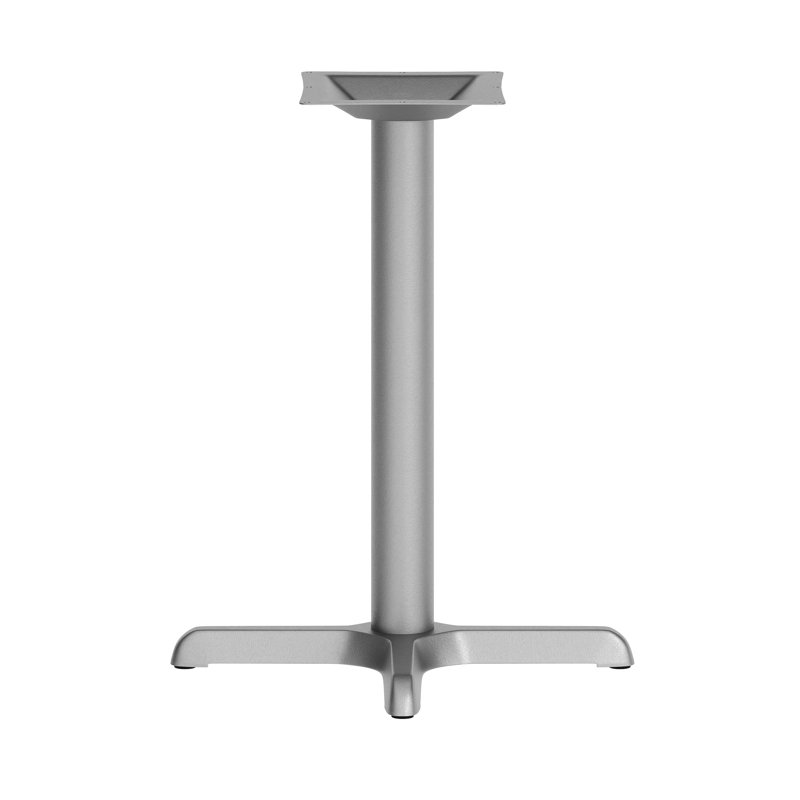 Table de restaurant Beverly avec base en X et colonne de 3 po de hauteur, 22 po x 22 po, Argent argent