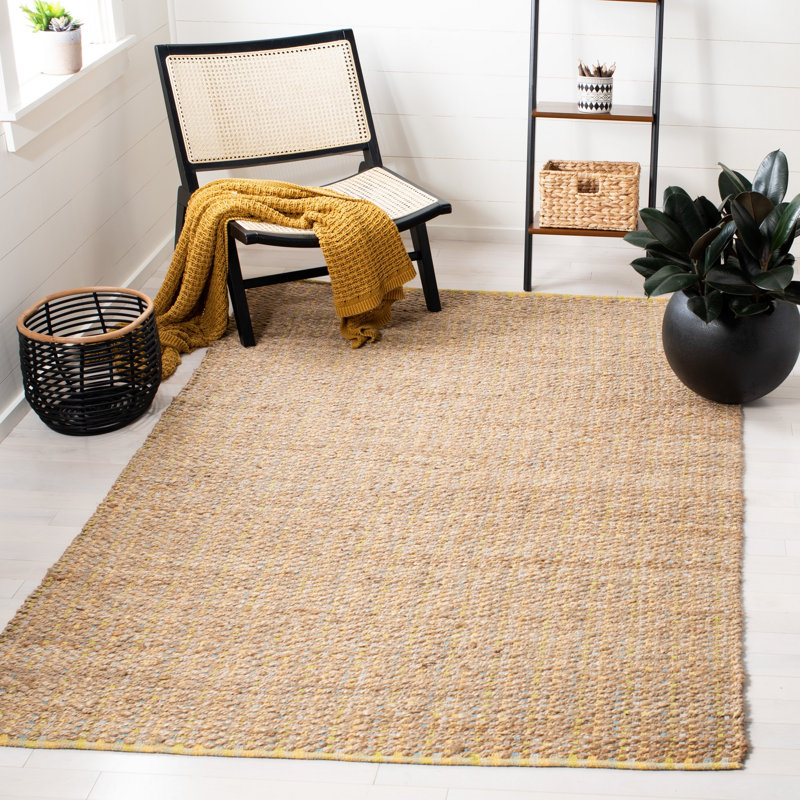 Arria Hand Woven Jute/Cotton Solid Color Rug in Tan/Yellow, Rectangle 8' x 10'