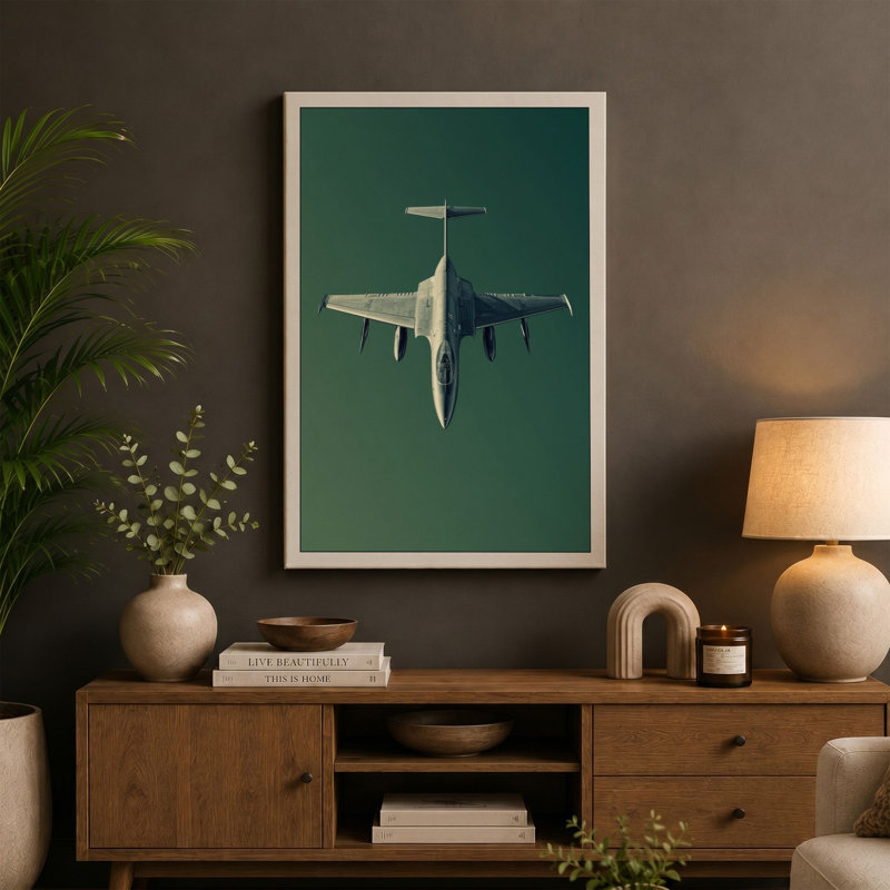 Aircraft from Above Minimalist 1 Piece Wrapped Canvas Wall Art, 18x12 - 45.7 x 30.5 cm, Sage Border