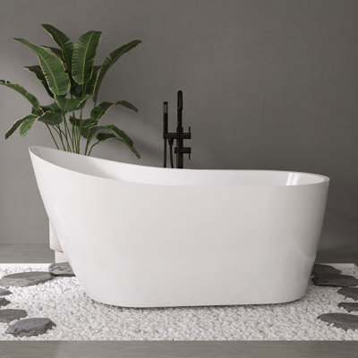 Fslefay 59''Acrylic Freestanding Modern Soaking  Bathtub with Overflow and Center Drain for Bathroom