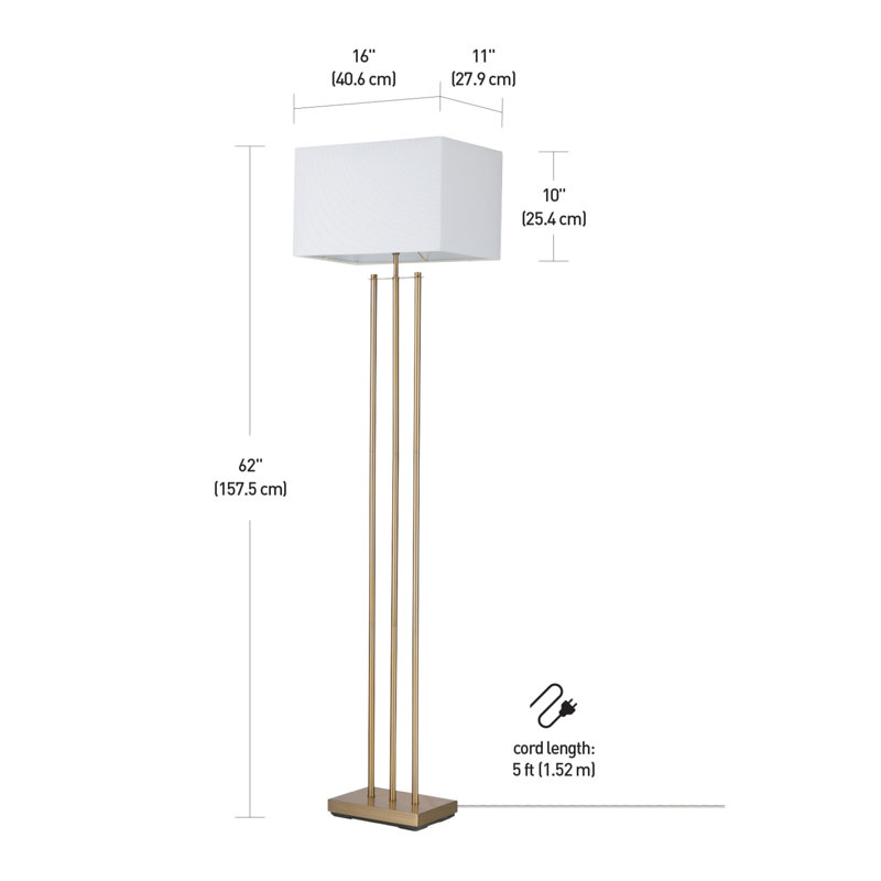 62" Matte Brass Floor Lamp with White Linen Shade