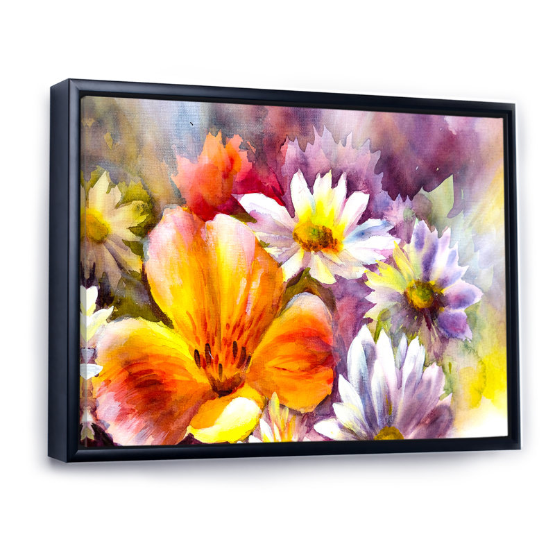 «Bright Bouquet Of Spring Flowers IV», reproduction sur toile flottante, H 12 po x l 20 po x P 1 po, Cadre flottant noir
